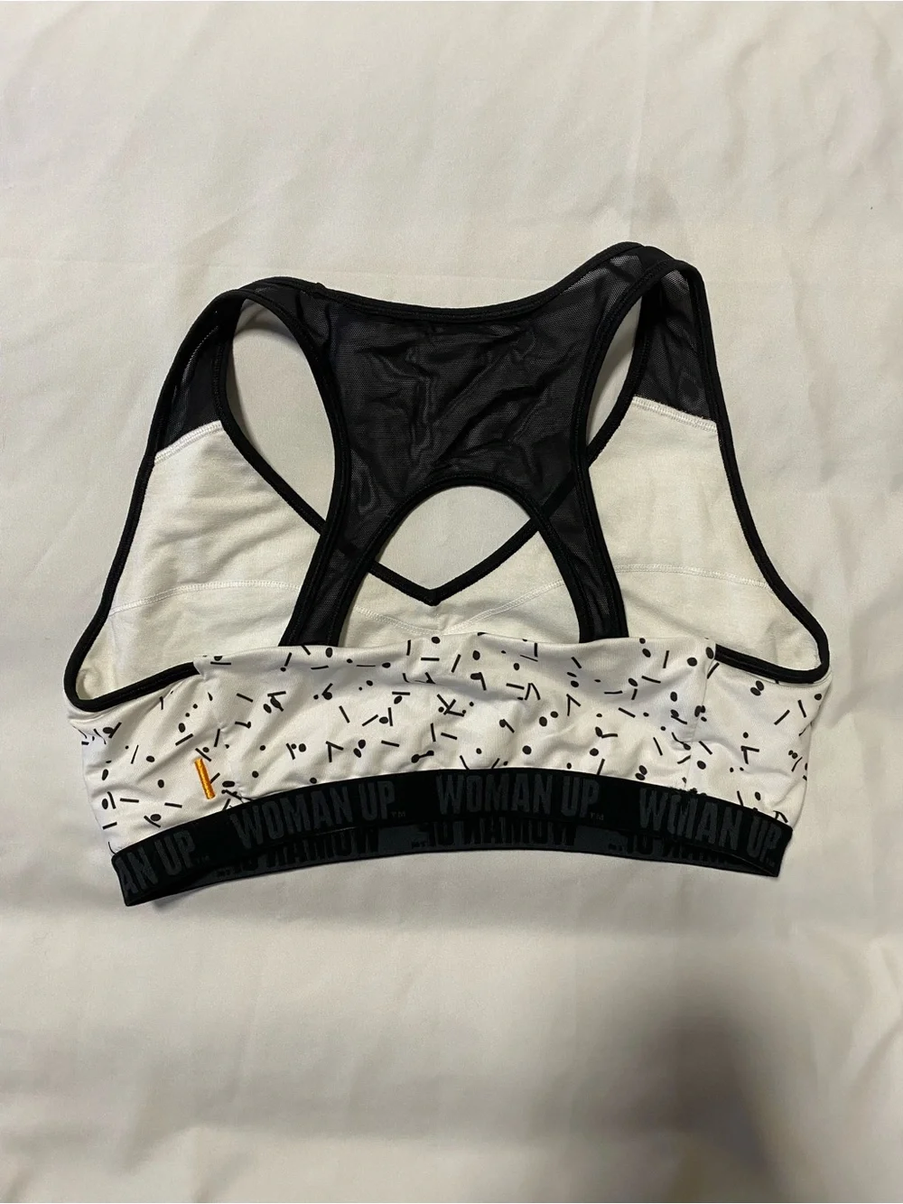 Lucy Black and White Speckle Mesh Racerback Sports Bra